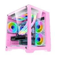 Factory Wholesale Pink MicroATX Mid Tower Tempered Glass Gaming Computer Case Compatible 240mm Liquid Cooler Supports Micro ATX