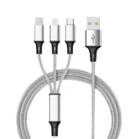 120 cm Braided Nylon 3-in-1 USB Cable Fast Charging Micro USB to USB for Multiple Phones Lighting Feature Compatible