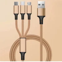 120 cm Braided Nylon 3-in-1 Fast Charging USB Cable Micro USB to USB for Multiple Mobile Phones Lighting Feature Compatible