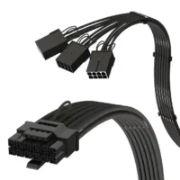 AVA Left Angle PCIE 5.0 16Pin (12+4) to 3x8Pin 16AWG SleevedCompatible with RTX40 & RTX30 FE