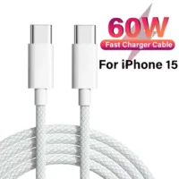 60W USB C Nylon Braided Fast Charging Cable Type C to Type C with TPE Jacket Compatible iPhone Mobile Phones Cameras Computers